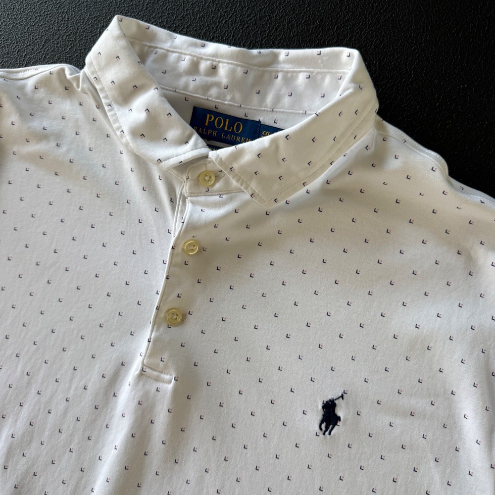 Polo Ralph Lauren Polo AOP Shirt Mens XXL White Geometric Print Custom Slim Fit